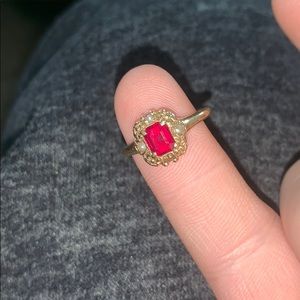 14kt Gold Women’s Ring - 2CT Ruby & Natural Pearl